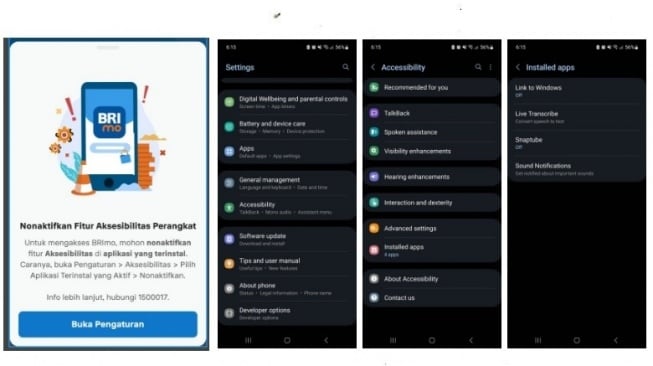 Cara nonaktifkan aksesibilitas BRImo di Samsung
