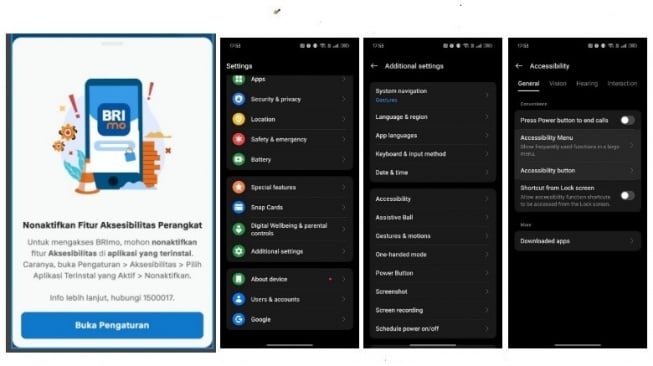  Cara nonaktifkan aksesibilitas BRImo di Oppo