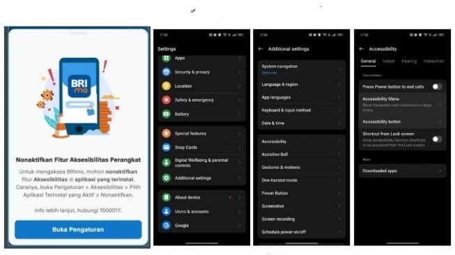 Cara nonaktifkan aksesibilitas BRImo di Redmi & Poco.